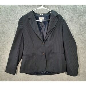 Talbots Jacket Womens 12 Blue White Striped Wool Silk Blend Stretch Careerwear